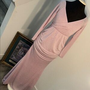 Elegant Pink Long Sleeve Ruched Maternity Dress